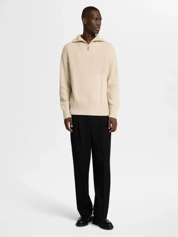 SELECTED 100% BOMULL TRÖJA MED HALVLÅNGT BLIXTLÅS Beige Online