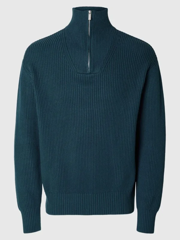 SELECTED 100% BOMULL TRÖJA MED HALVLÅNGT BLIXTLÅS Blue Clearance