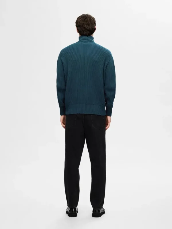 SELECTED 100% BOMULL TRÖJA MED HALVLÅNGT BLIXTLÅS Blue Clearance