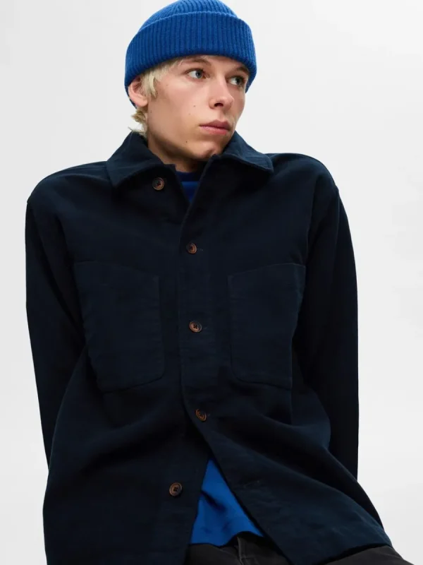 SELECTED 100% BOMULL ÖVERSKJORTA Blue Clearance