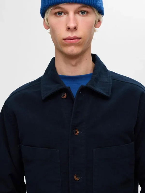 SELECTED 100% BOMULL ÖVERSKJORTA Blue Clearance