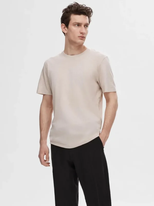 SELECTED BOMULLS-SLUB T-SHIRT Beige Shop