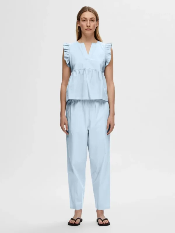 SELECTED BOMULLSSYDD BYXOR MED HÖG MIDJA Blue Best Sale