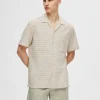 SELECTED BOMULLSSYDD KORTÄRMAD SKJORTA Beige New
