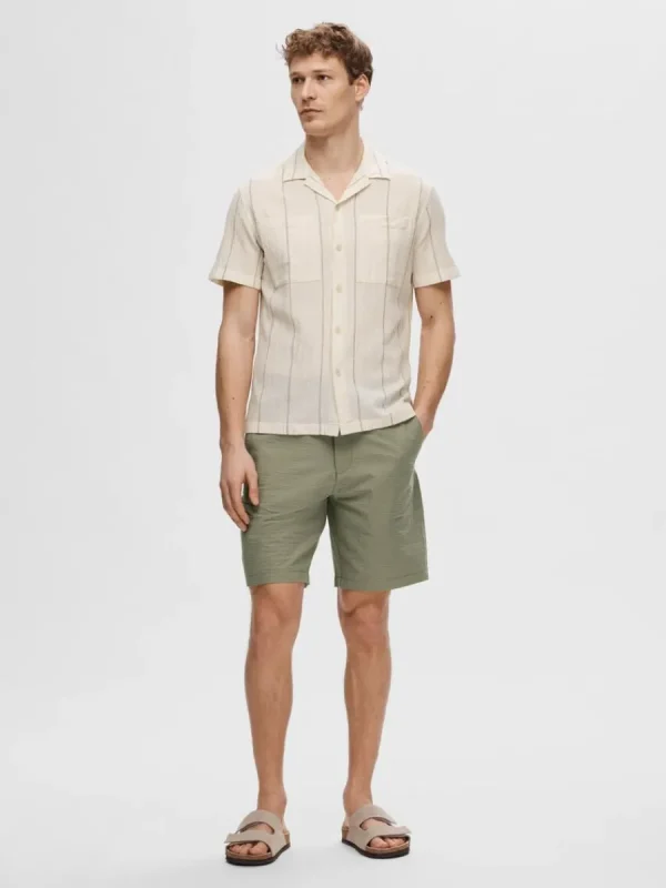 SELECTED BOMULLSSYDD KORTÄRMAD SKJORTA Beige Shop