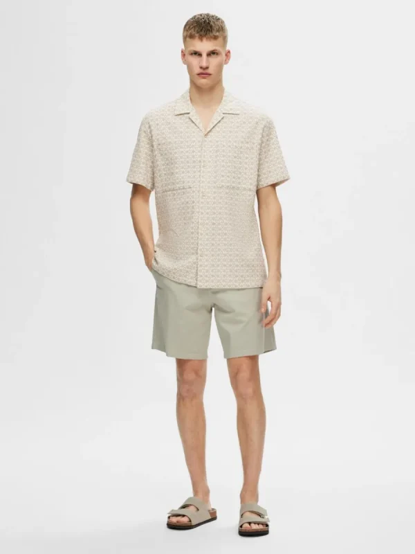 SELECTED BOMULLSSYDD KORTÄRMAD SKJORTA Beige New