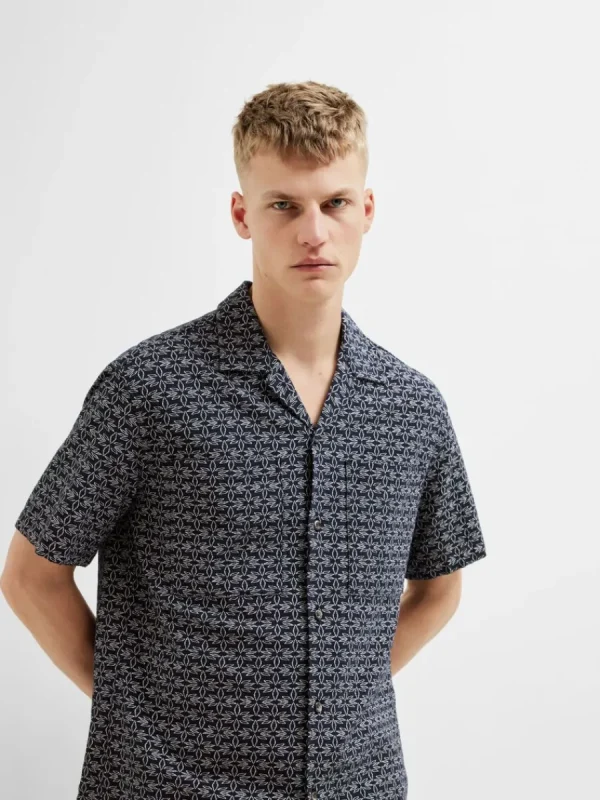 SELECTED BOMULLSSYDD KORTÄRMAD SKJORTA Blue Best Sale