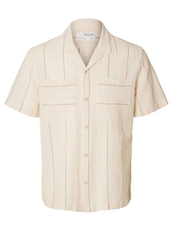 SELECTED BOMULLSSYDD KORTÄRMAD SKJORTA Beige Shop