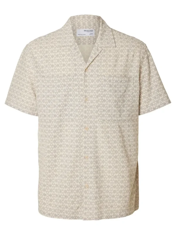 SELECTED BOMULLSSYDD KORTÄRMAD SKJORTA Beige New