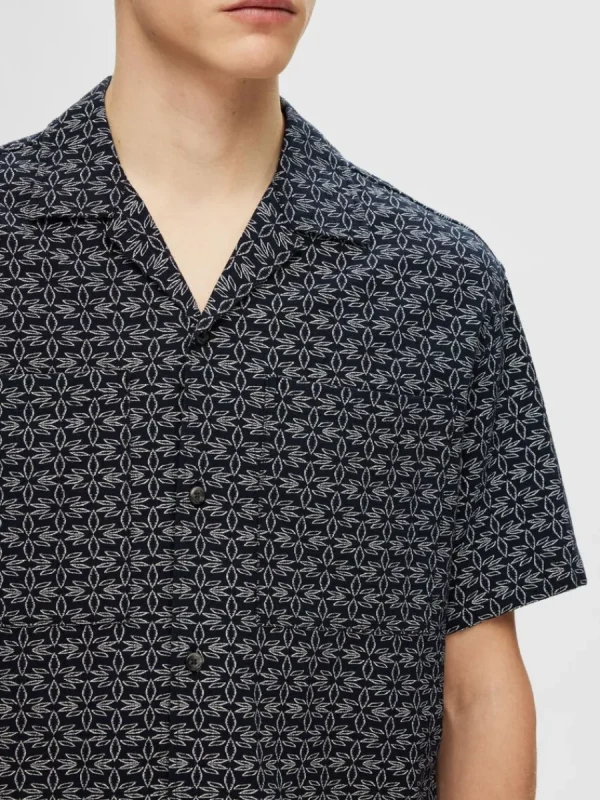 SELECTED BOMULLSSYDD KORTÄRMAD SKJORTA Blue Best Sale