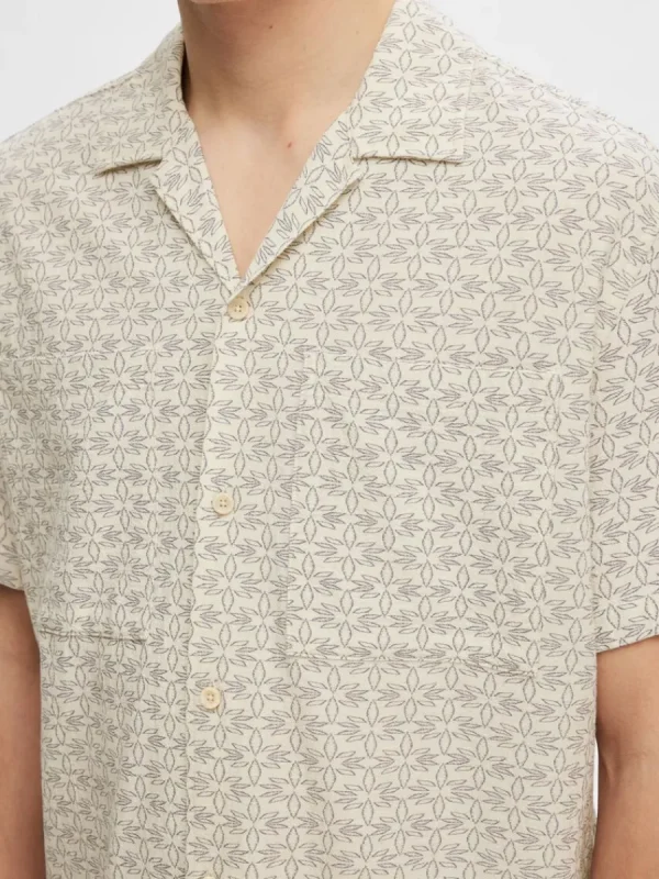 SELECTED BOMULLSSYDD KORTÄRMAD SKJORTA Beige New