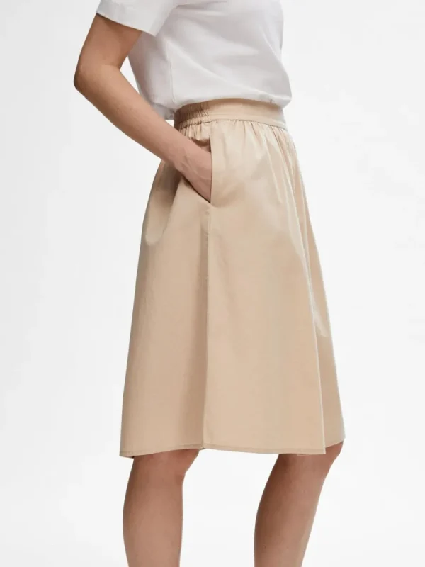 SELECTED BOMULLSSYDD MIDIKJOL Beige Cheap