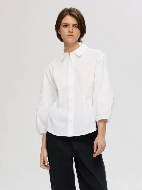 SELECTED BOMULLSSYDD SKJORTA MED 3/4-ÄRMAR White Outlet