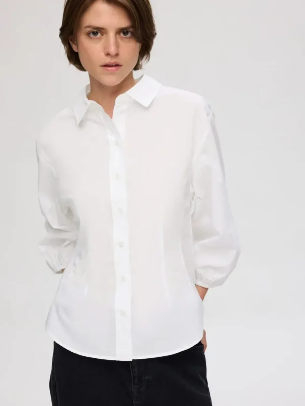 SELECTED BOMULLSSYDD SKJORTA MED 3/4-ÄRMAR White Outlet