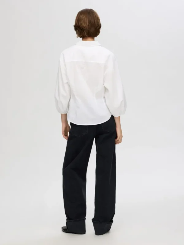 SELECTED BOMULLSSYDD SKJORTA MED 3/4-ÄRMAR White Outlet