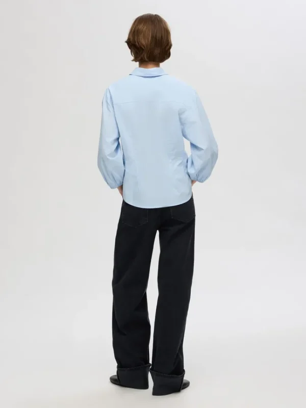 SELECTED BOMULLSSYDD SKJORTA MED 3/4-ÄRMAR Blue Store