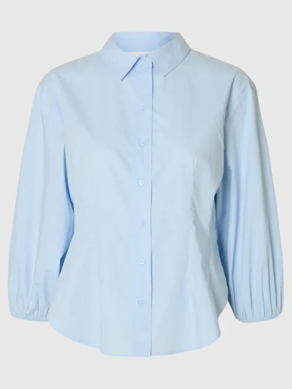 SELECTED BOMULLSSYDD SKJORTA MED 3/4-ÄRMAR Blue Store