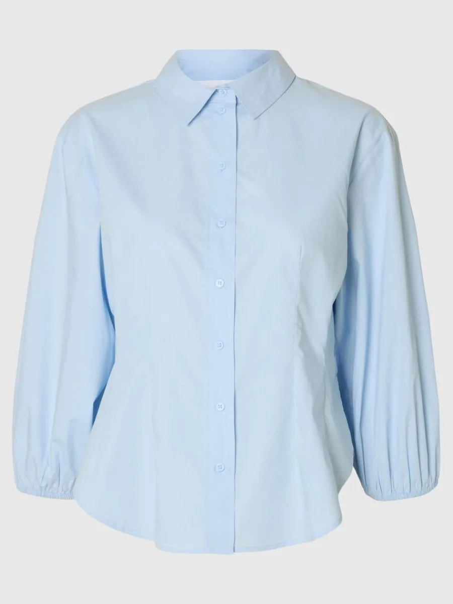 bomullssydd_skjorta_med_r_5.webp SELECTED BOMULLSSYDD SKJORTA MED 3/4-ÄRMAR Blue Store