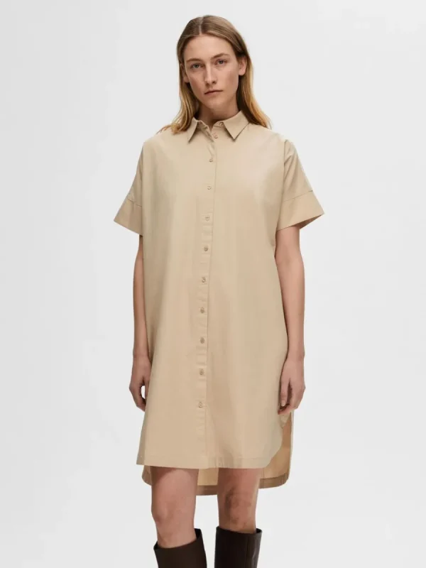 SELECTED BOMULLSSYDD SKJORTKLÄNNING Beige Best