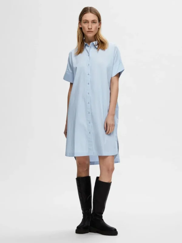 SELECTED BOMULLSSYDD SKJORTKLÄNNING Blue Cheap