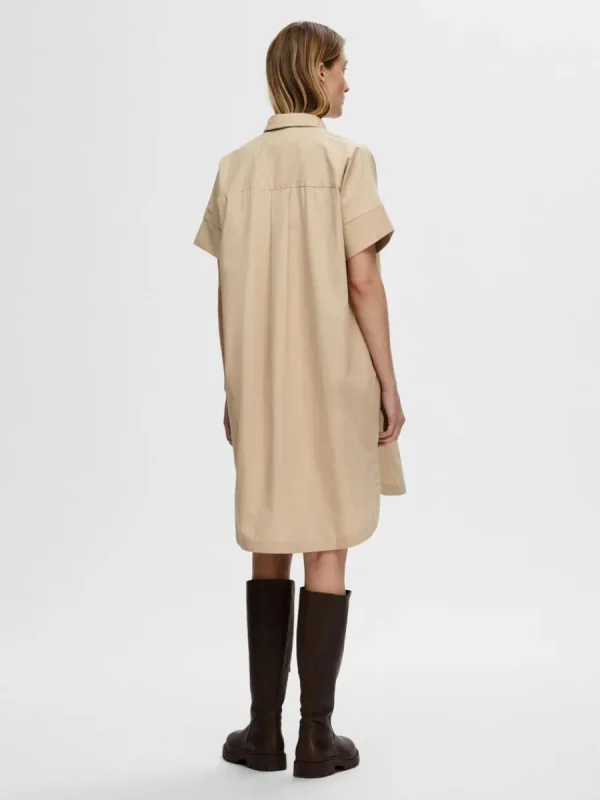 SELECTED BOMULLSSYDD SKJORTKLÄNNING Beige Best