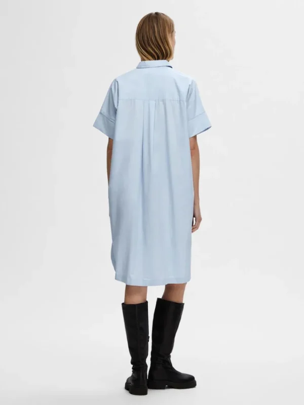 SELECTED BOMULLSSYDD SKJORTKLÄNNING Blue Cheap