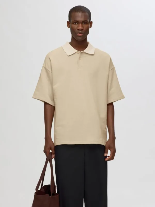 SELECTED BOXY FIT PIKÉTRÖJA Beige Flash Sale