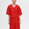 SELECTED BOXY KORTÄRMAD SKJORTA Red New