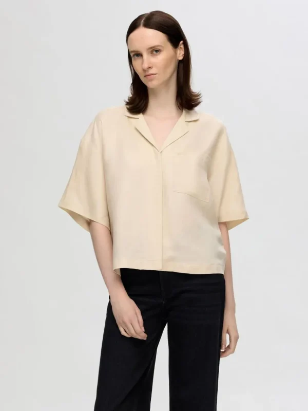 SELECTED BOXY KORTÄRMAD SKJORTA Beige Sale