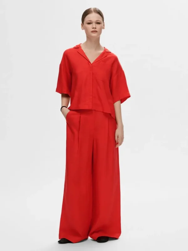 SELECTED BOXY KORTÄRMAD SKJORTA Red New