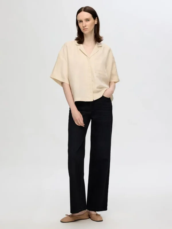 SELECTED BOXY KORTÄRMAD SKJORTA Beige Sale