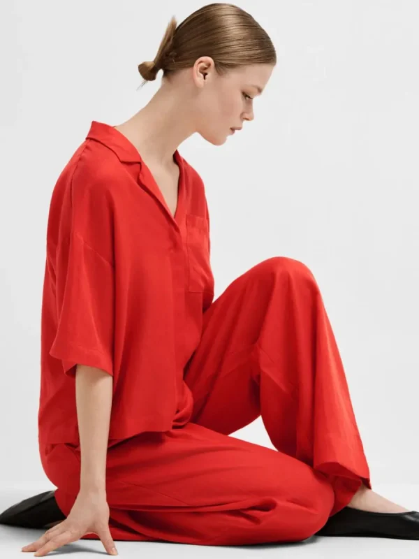 SELECTED BOXY KORTÄRMAD SKJORTA Red New
