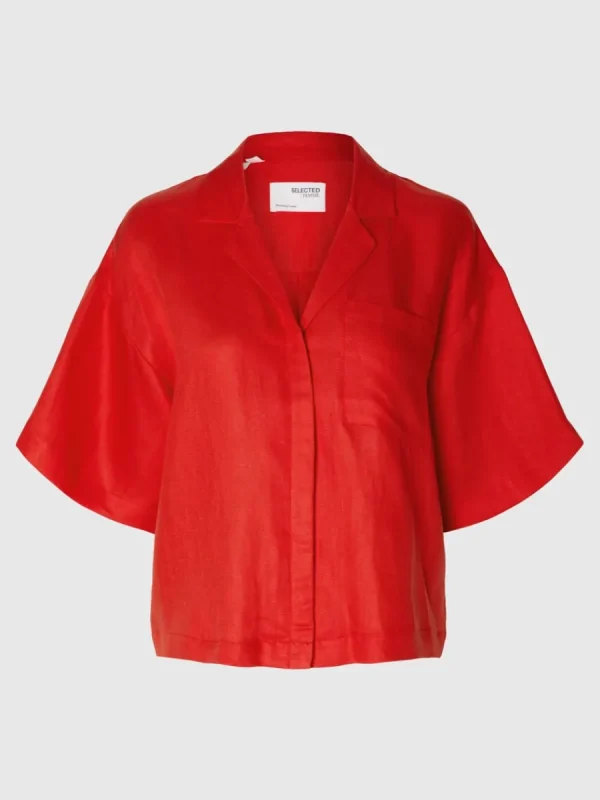 SELECTED BOXY KORTÄRMAD SKJORTA Red New