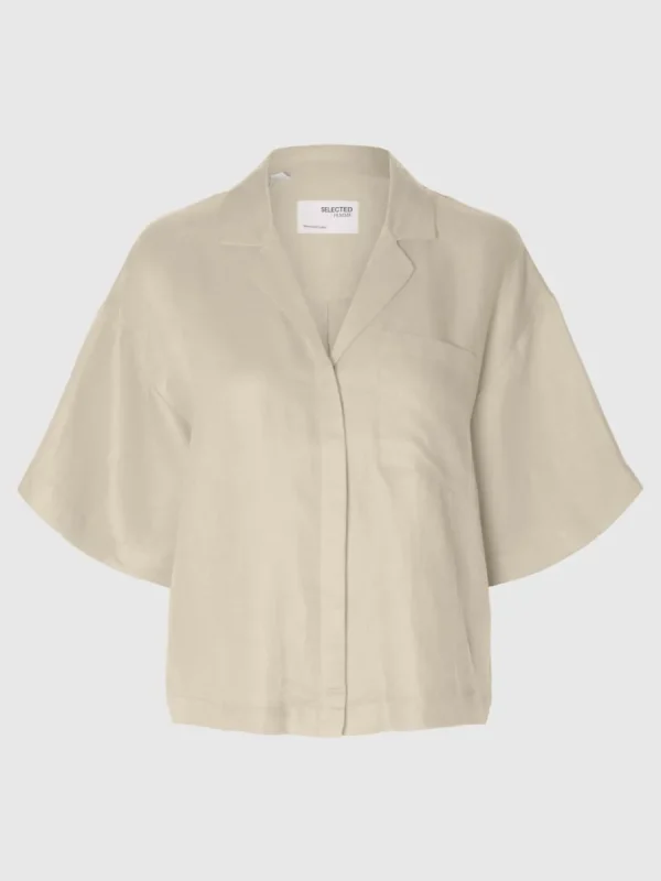 SELECTED BOXY KORTÄRMAD SKJORTA Beige Sale