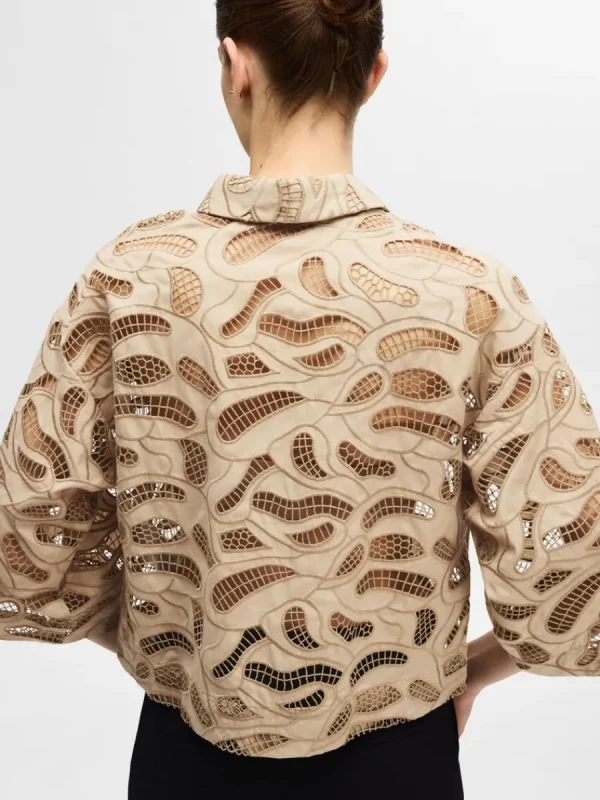 SELECTED BRODERIE ANGLAISE CROPPAD SKJORTA Beige Cheap
