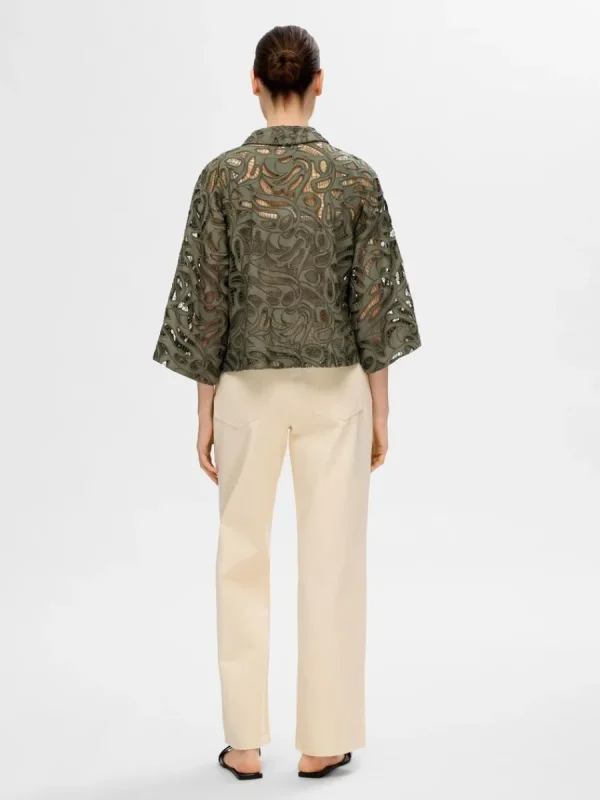 SELECTED BRODERIE ANGLAISE CROPPAD SKJORTA Green Discount