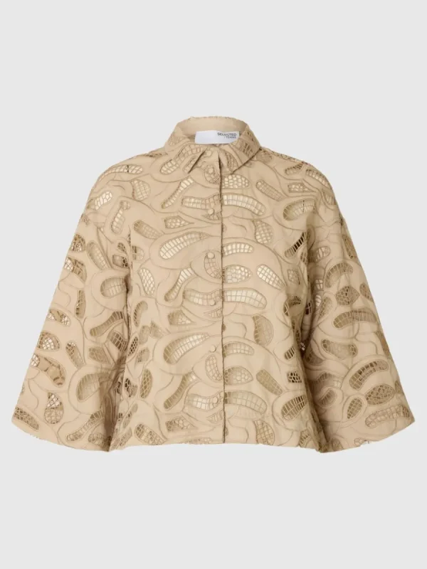 SELECTED BRODERIE ANGLAISE CROPPAD SKJORTA Beige Cheap