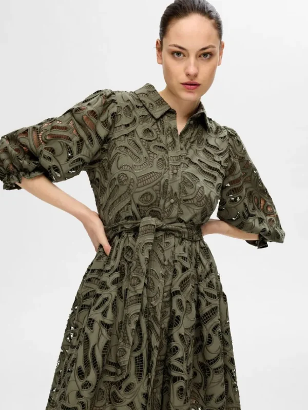 SELECTED BRODERIE ANGLAISE KORT KLÄNNING Green Online