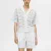 SELECTED BRODERIE ANGLAISE KORTÄRMAD SKJORTA White Cheap