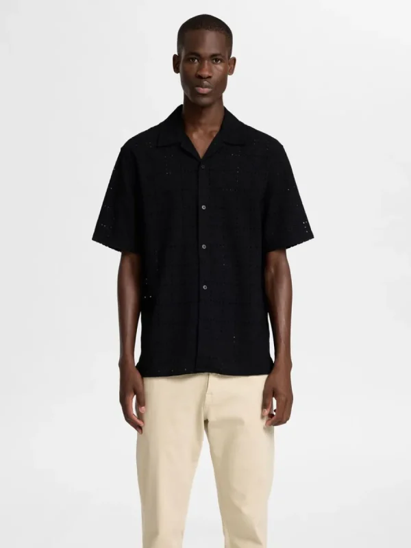 SELECTED BRODERIE ANGLAISE KORTÄRMAD SKJORTA Black Best Sale