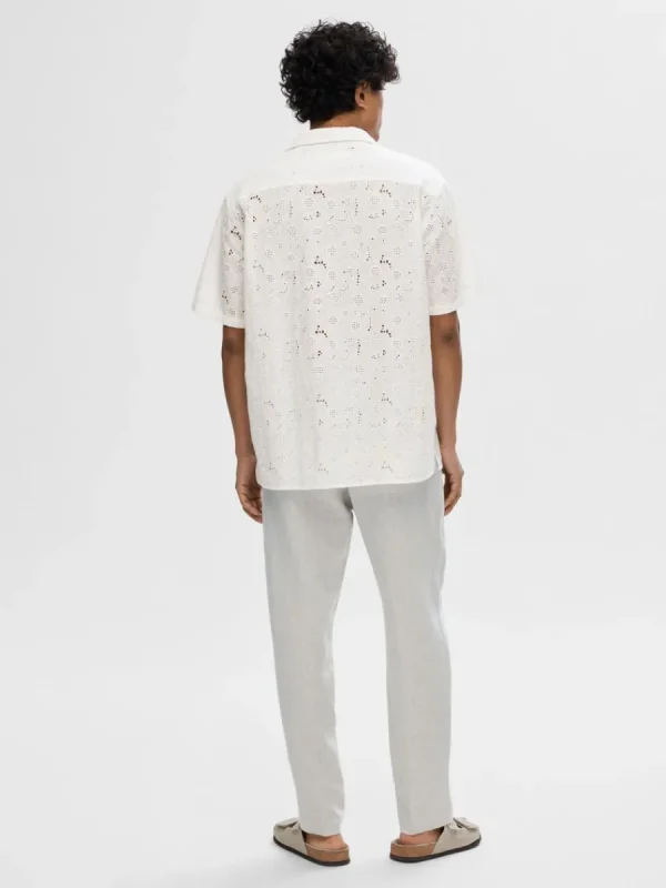 SELECTED BRODERIE ANGLAISE KORTÄRMAD SKJORTA White New