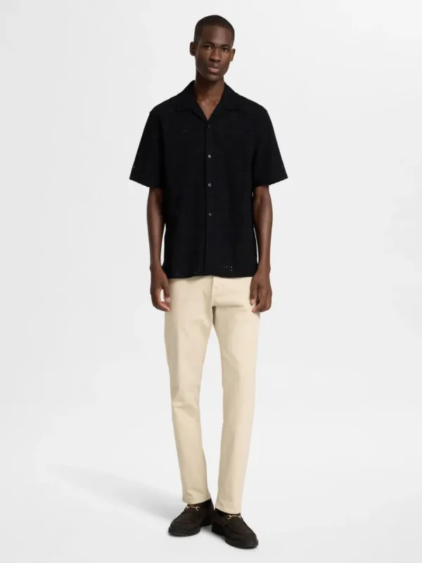 SELECTED BRODERIE ANGLAISE KORTÄRMAD SKJORTA Black Best Sale