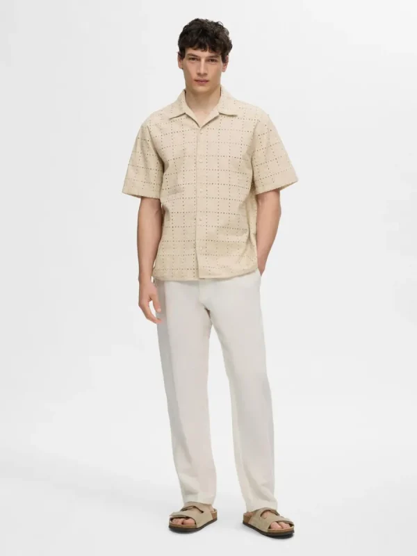 SELECTED BRODERIE ANGLAISE KORTÄRMAD SKJORTA Beige Online