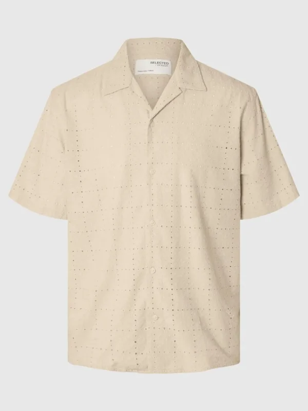 SELECTED BRODERIE ANGLAISE KORTÄRMAD SKJORTA Beige Online