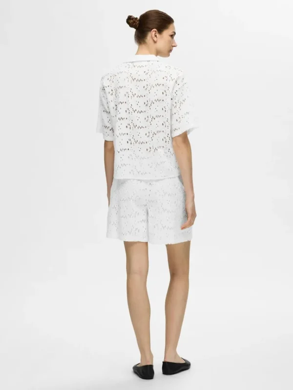 SELECTED BRODERIE ANGLAISE KORTÄRMAD SKJORTA White Cheap