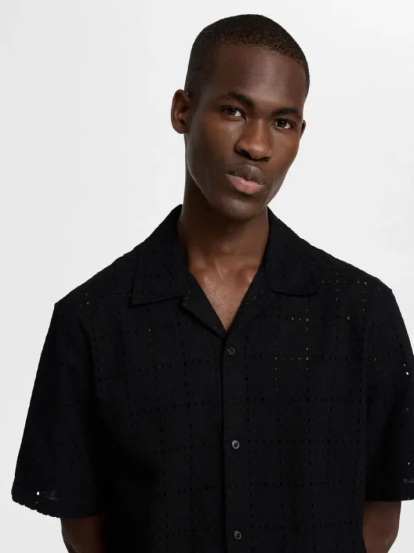 SELECTED BRODERIE ANGLAISE KORTÄRMAD SKJORTA Black Best Sale