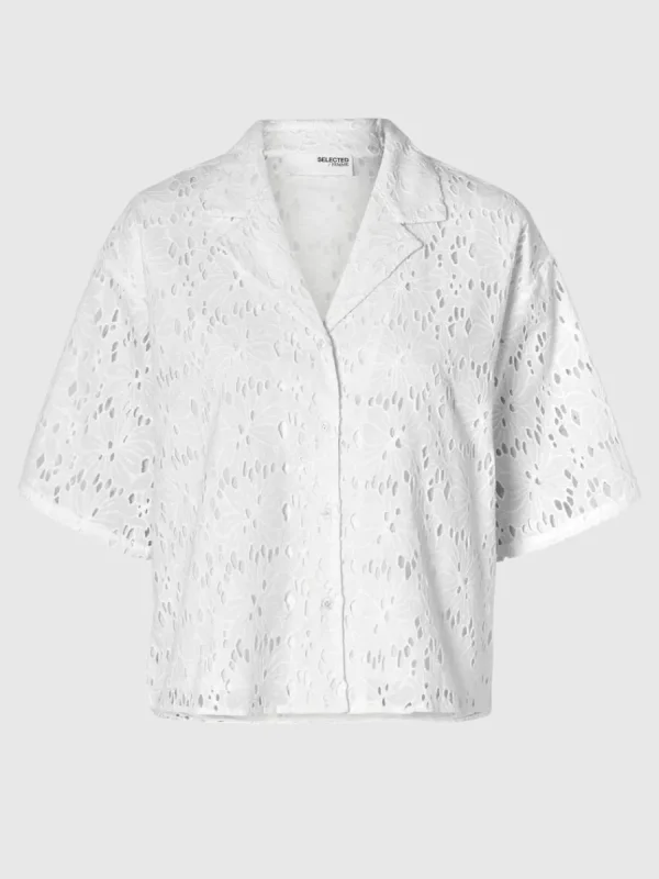 SELECTED BRODERIE ANGLAISE KORTÄRMAD SKJORTA White Cheap