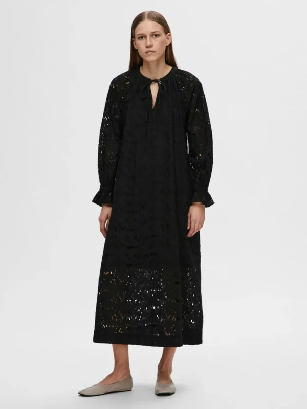 SELECTED BRODERIE ANGLAISE MAXIKLÄNNING Black Store