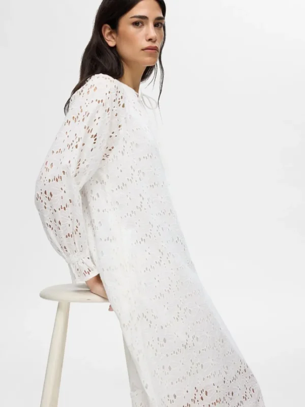 SELECTED BRODERIE ANGLAISE MAXIKLÄNNING White Best
