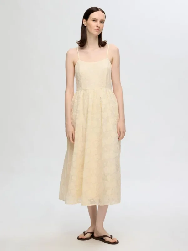 SELECTED BRODERIE ANGLAISE MIDIKLÄNNING Beige Cheap